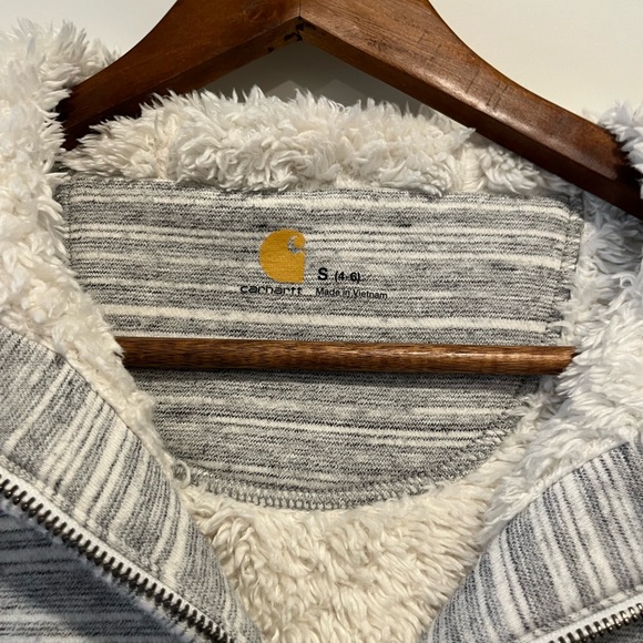 Grey Carhartt Zip Up Sweatshirt with Hood and Fuzzy Inside Size Small - Picture 4 of 4